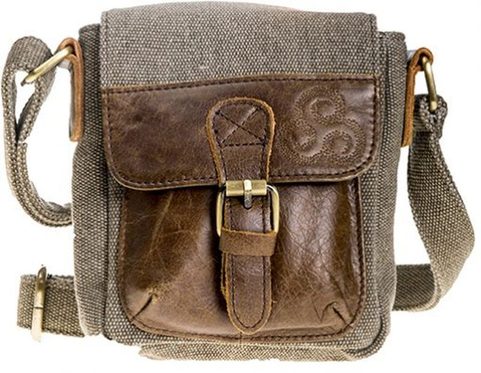 SAC À ÉPAULE AVEC POCHES, UNISEXE, TOILE, CUIR