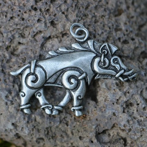 COLLACH - CELTIC BOAR PENDANT, ZINC, ANTIQUE SILVER