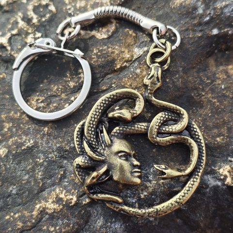 MEDUSA, PORTE-CLÉS, ZINC, ARGENT ANTIQUE