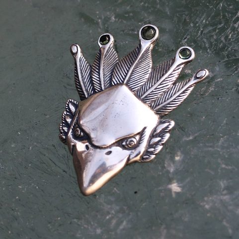 FEUERVOGEL MIT MOLDAVIT, SILBERANHÄNGER AG 925 12G