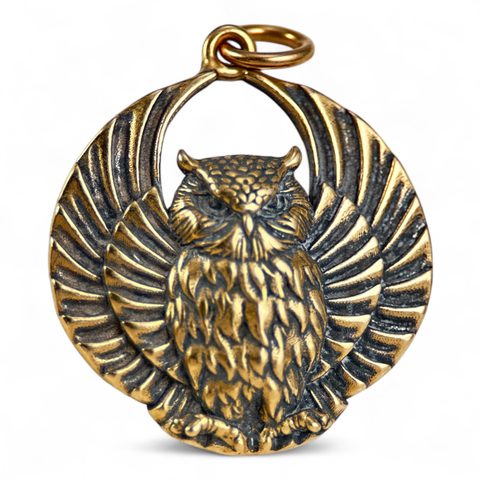OWL, ANTIQUE PENDANT, BRONZE