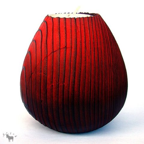 WOODEN CANDLESTICK, RED PEAR