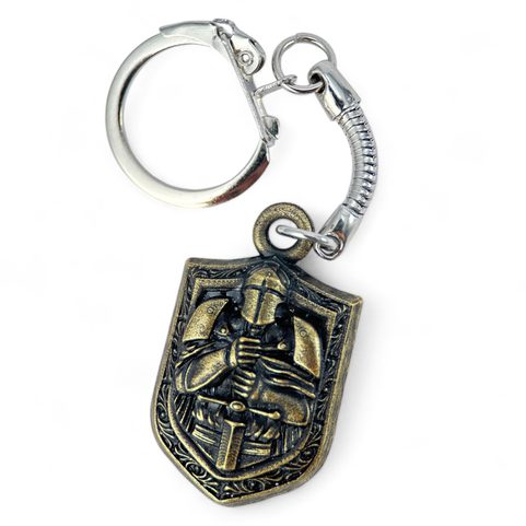 KNIGHT IN ARMOUR KEY RING, ZINC OLD BRASS