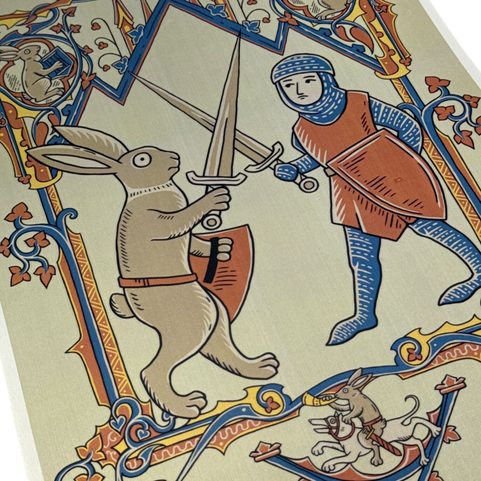 FIGHTING MEDIEVAL HARE, HANDMADE PAPER, A3