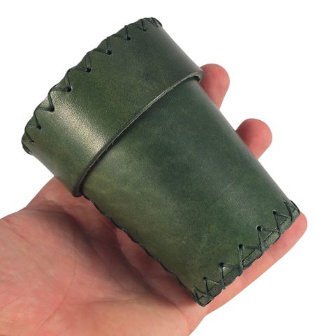 LEATHER CUP FOR DICE WITH LID - GREEN FOR FISHERMEN