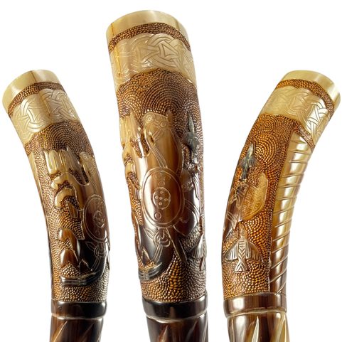 ODIN, SLEIPNIR, HUGINN AND MUNINN, DECORATED VIKING HORN