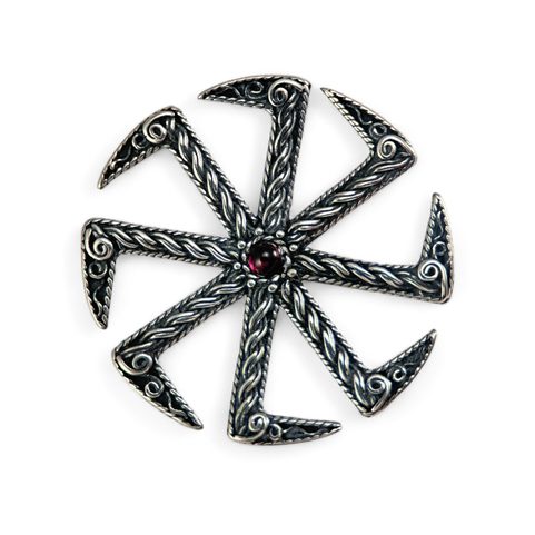 KOLOVRAT WITH GARNET, SILVER SLAVIC COLOVRAT PENDANT, AG 925