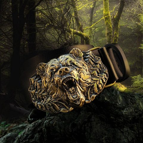 BELT BUCKLE, CARPATHIAN BEAR, BRASS