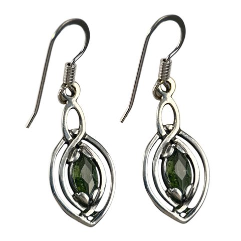 MAIA, EARRINGS, FACETED MOLDAVITE, SILVER