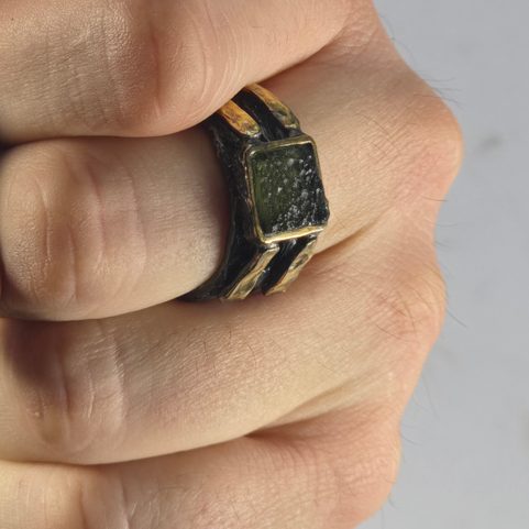 PETR VOK, MOLDAVITE, SILVER RING, AG 925/1000, 12 G