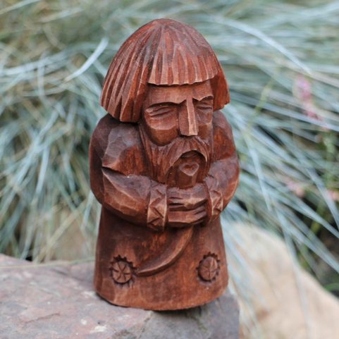 DOMOVOI WITH A HORN OF PLENTY, HAND CARVED STATUE