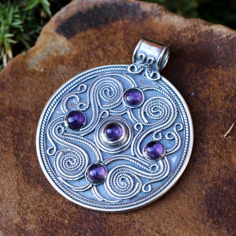 BATTERSEA, LUXURY BRYTHONIC JEWEL INSPIRED BY THE FIND, AMETHYSTS, SILVER 925, 12 G