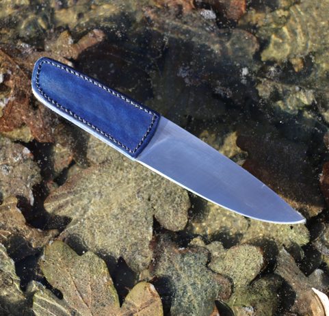 LOGAN DESIGNER KNIFE WITH LEATHER GRIP AND SHEATH, BLUE