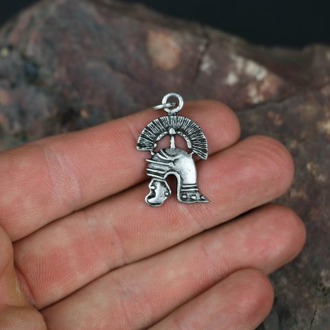 CENTURION, ROMAN HELMET, ZINK PENDANT, ANTIQUE SILVER