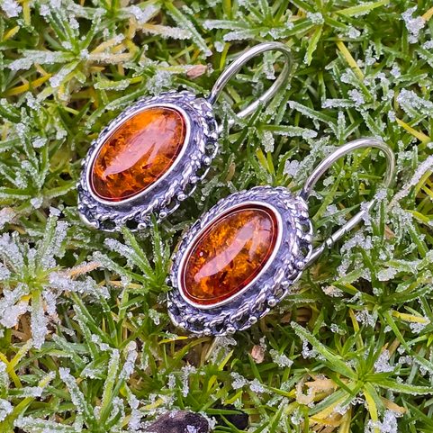 MEDIEVALEUM, SILVER EARRINGS, AMBER, AG 925