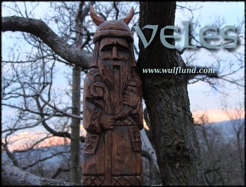 VELES, SLAVIC GOD, HAND CARVED WOODEN STATUE