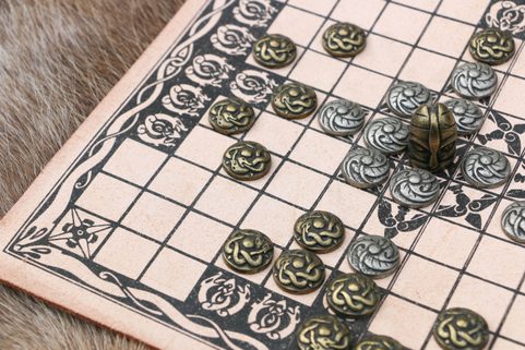 HNEFATAFL OR TAFL, VIKING BOARD GAME - LEATHER AND STONES