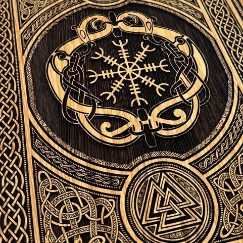 AEGISHJALMUR AND VALKNUT, WALL DECORATION, WOOD 32X46CM