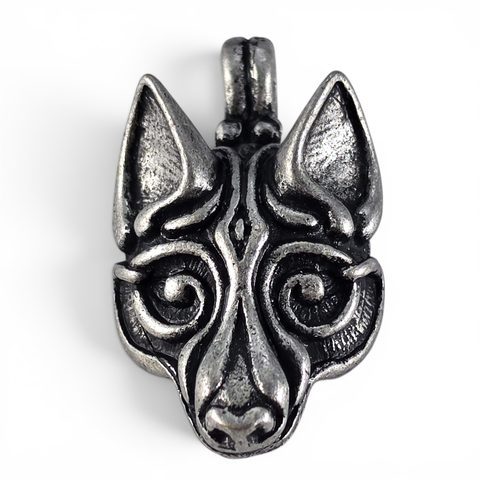 FENRIR WOLF, VIKING ART STYLE, SILVER PLATED AMULET