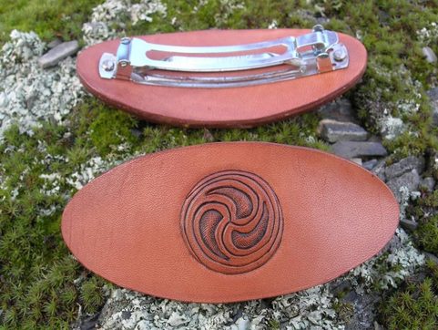 HAND CARVED LEATHER HAIR BROOCH II