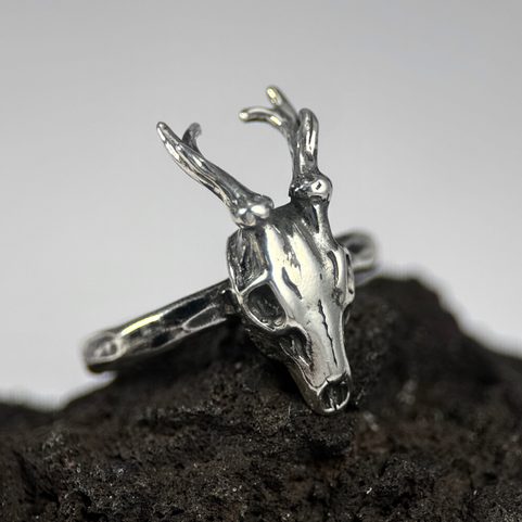 DEER - SKULL, RING SILVER