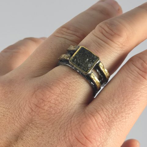 PETR VOK, MOLDAVITE, SILVER RING, AG 925/1000, 12 G