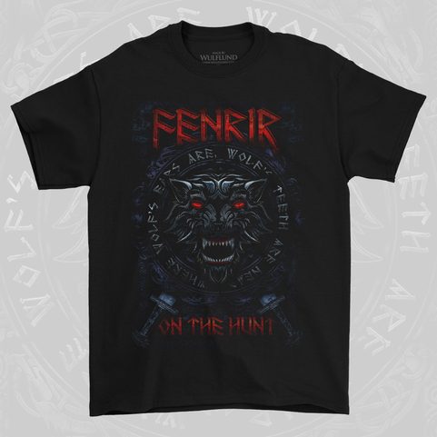FENRIR ON THE HUNT RED, MEN'S VIKING T-SHIRT