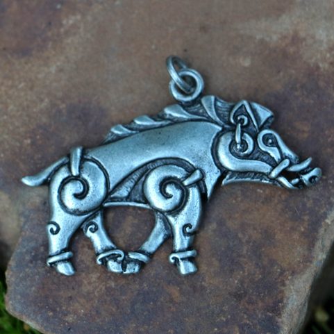 COLLACH - CELTIC BOAR PENDANT, ZINC, ANTIQUE SILVER