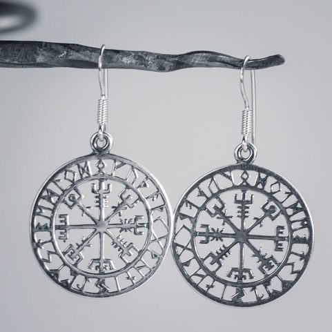 VEGVÍSIR - ICELANDIC COMPASS, EARRINGS AND PENDANT, SILVER
