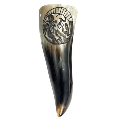 BOAR, ENGRAVED CELTIC DRINKING HORN