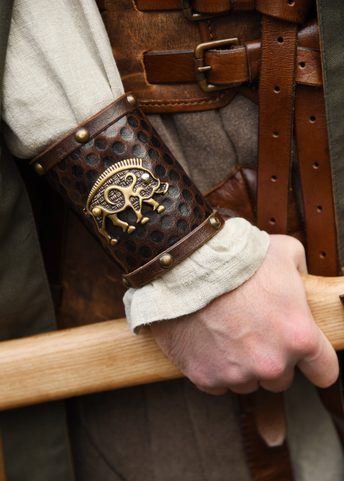 PICTISH BOAR, LEATHER MUZZLE AND BRASS