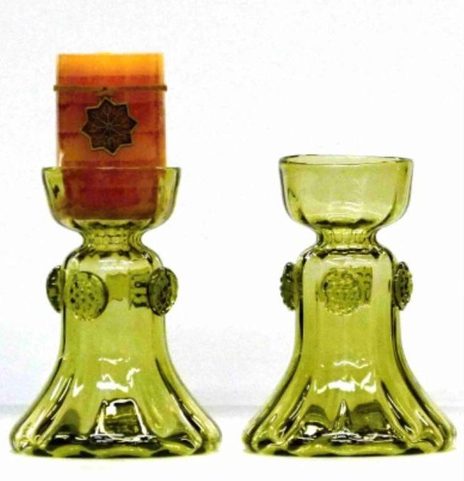 CANDLESTICK, GREEN GLASS