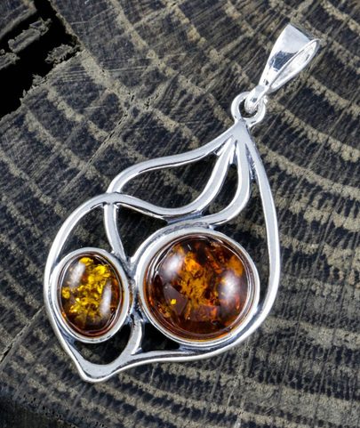 JOLA, AMBER PENDANT, STERLING SILVER