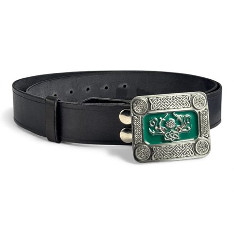 LEATHER BELT WITH BUCKLE CHANGE SYSTEM, BLACK