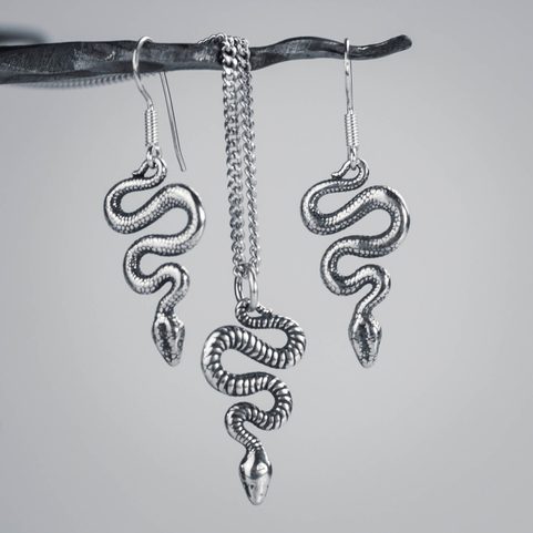 SERPENT - SET BOUCLES D'OREILLES ET PENDENTIF EN ARGENT
