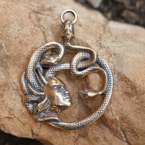 MEDUSA, ANTIQUE, BRONZE, PENDANT