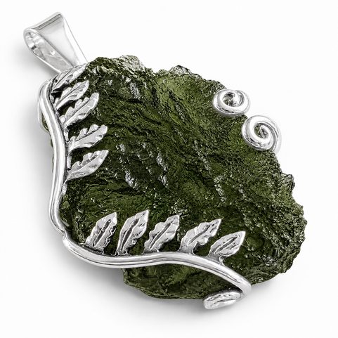 FERN, SILVER PENDANT WITH MOLDAVITE