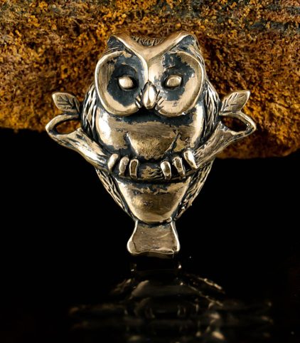 OWL ON BRANCH, AMULET, BRONZE