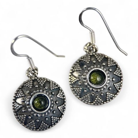 ANTICA ROMA, SILVER EARRINGS, MOLDAVITE, AG 925/1000