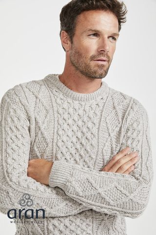 ARAN, IRISH WOOL SWEATER, GREY