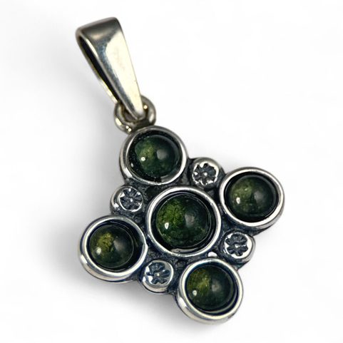 PRAGA, MEDIEVAL SILVER PENDANT, MOLDAVITE, AG 925/1000