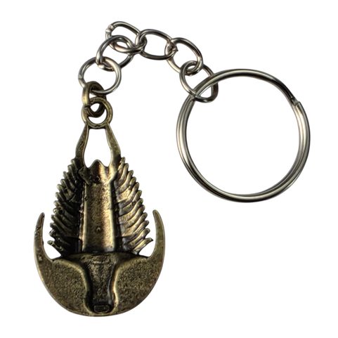 SCHLÜSSELANHÄNGER MIT TRILOBIT, ZINK, ALTMESSING