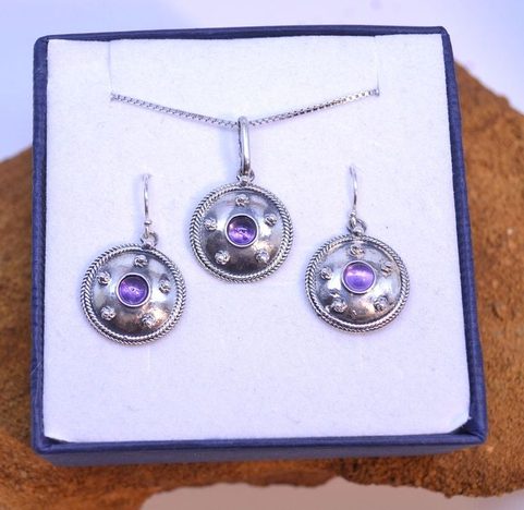 ANTICA ROMA, STERLING SILVER JEWELRY SET, AMETHYST