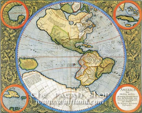 AMERICA, INDIA NOVA 1595, GERARDUS MERCATOR, HISTORICAL MAP, REPLICA