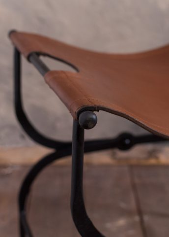 FOLDING ROMAN CHAIR, METAL AND LEATHER