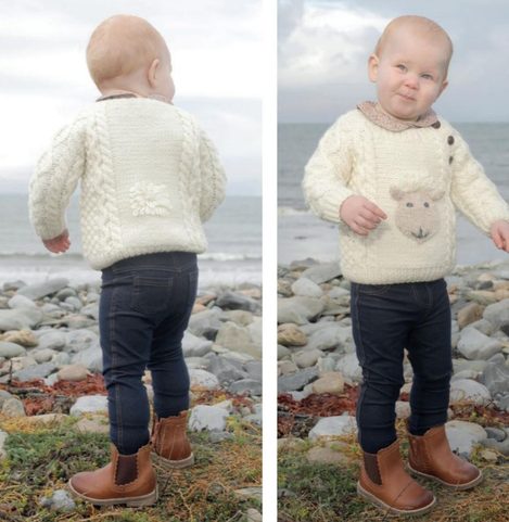 BABY SHEPLEY ARAN CREW NECK, CREAM