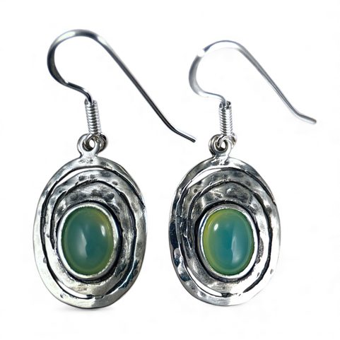 AQUARIUS, STERLING SILVER EARRINGS, BLUE CHALCEDONY