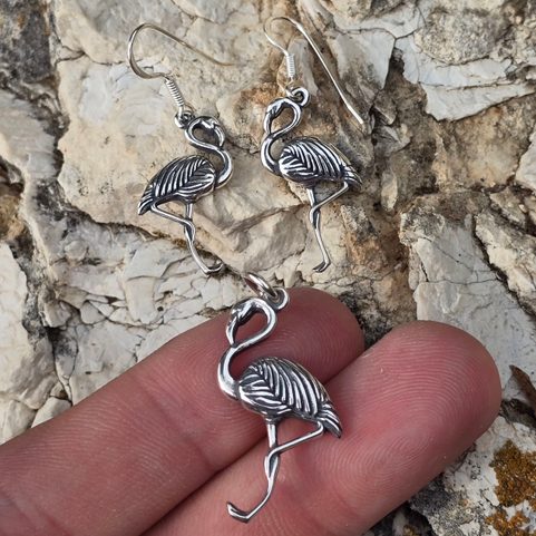 FLAMINGO , SILVER EARRINGS AG 925/1000