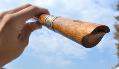 TRADITIONAL FOLK FLUTE, DECORATED BY TIN
