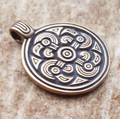 EAGLE HEADS - SWASTIKA, BRONZE PENDANT